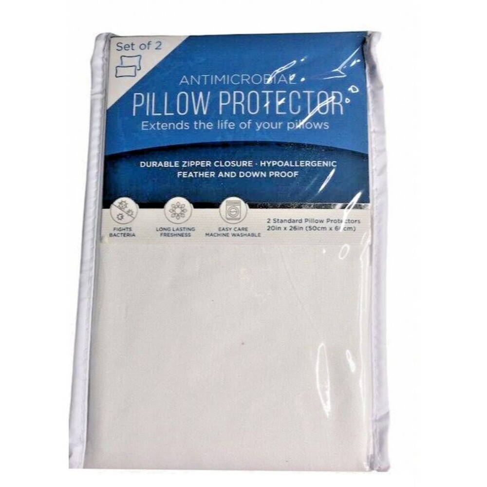 Pillow Protector Set of 2 Standard Size Zip Close Machine Wash Hypoallergenic